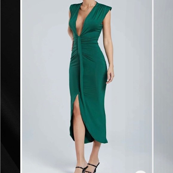 Emerald green Deep V-Neck Sleeveless Midi Dress NWT - Picture 4 of 6
